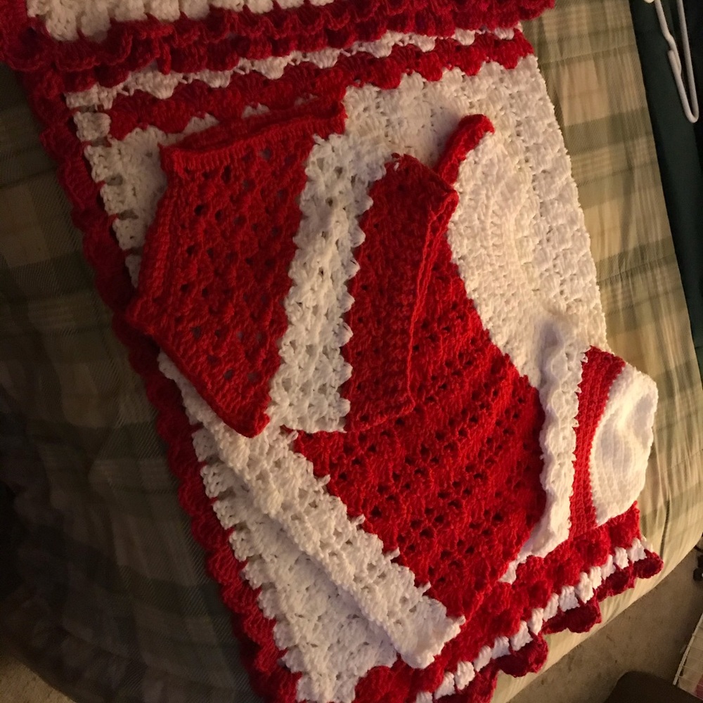 Baby blanket, dress, cap and diaper pants